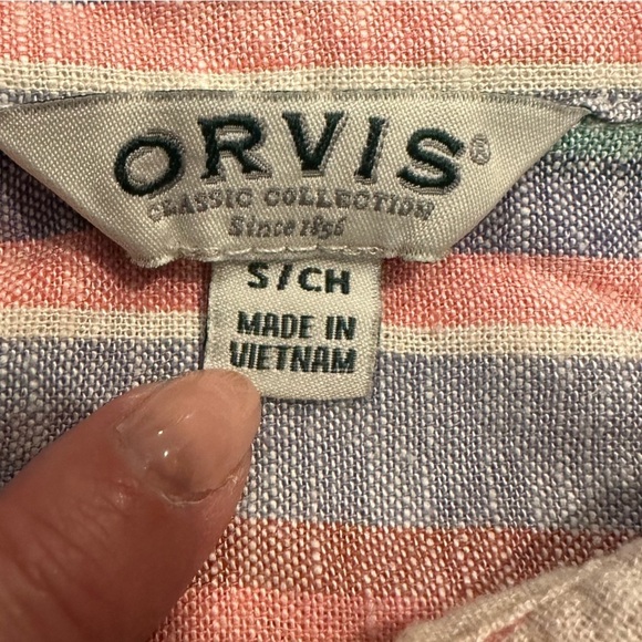 Women's Orvis Ladies Short Sleeve Button Up Linen Blend Shirt Top Stripe S - Picture 11 of 15